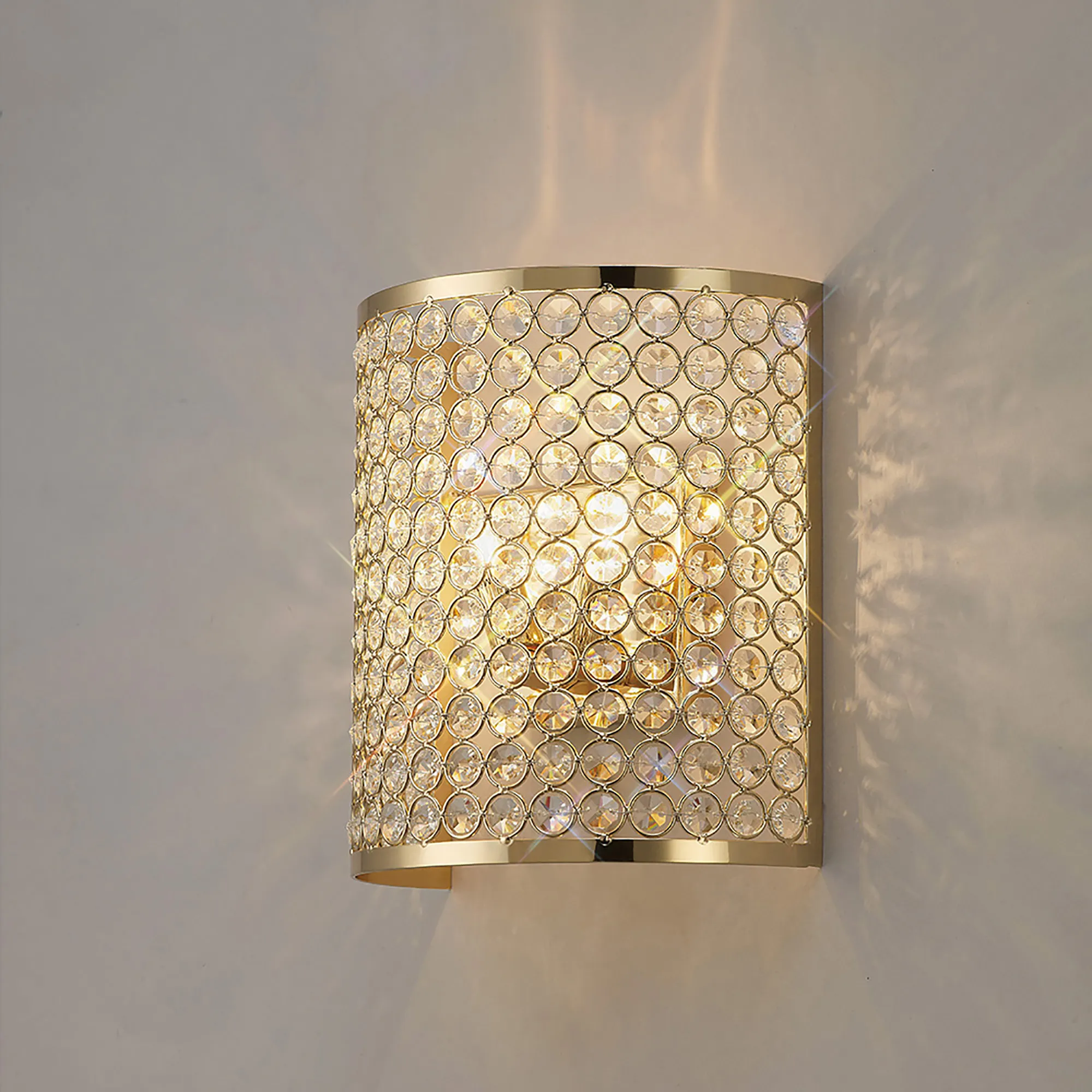 Ava French Gold Crystal Wall Lights Diyas Flush Crystal Wall Lights